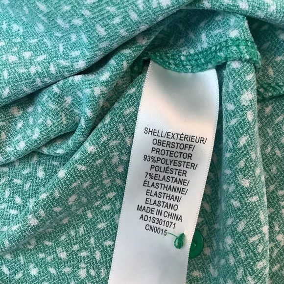 ADRIANNA PAPELL Printed 3/4 Sleeve Blouse Green W Black & White Spots - Picture 7 of 8